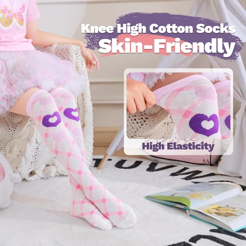 ANTSANG Kids Girls Knee High Socks Fashion Funny Crazy Stockings Gift Cute Novelty Long Boot Cotton Socks for Child 6 Pairs - Image 3